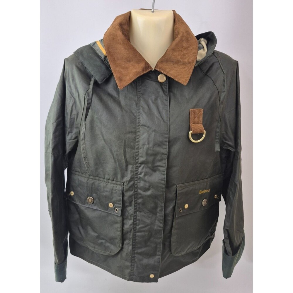 Barbour Erma Wax Olive/ Ancient Tartan Corduroy Trim Jacket Women’s Size 2